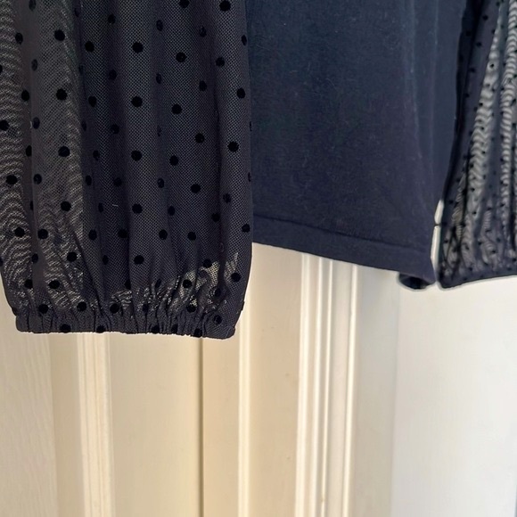 Anne Klein sheer sleeve mock turtleneck statement sweater in jet black - Picture 3 of 6